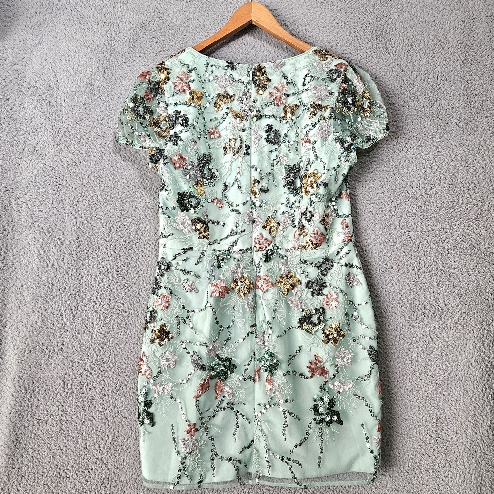 Dress the Population Jillian Mini Dress Sz 12 M L (XXL) Mint Sage Sequined Prom - Picture 5 of 13